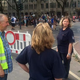 Officials blocking the bridge entrances. Photo: RP
